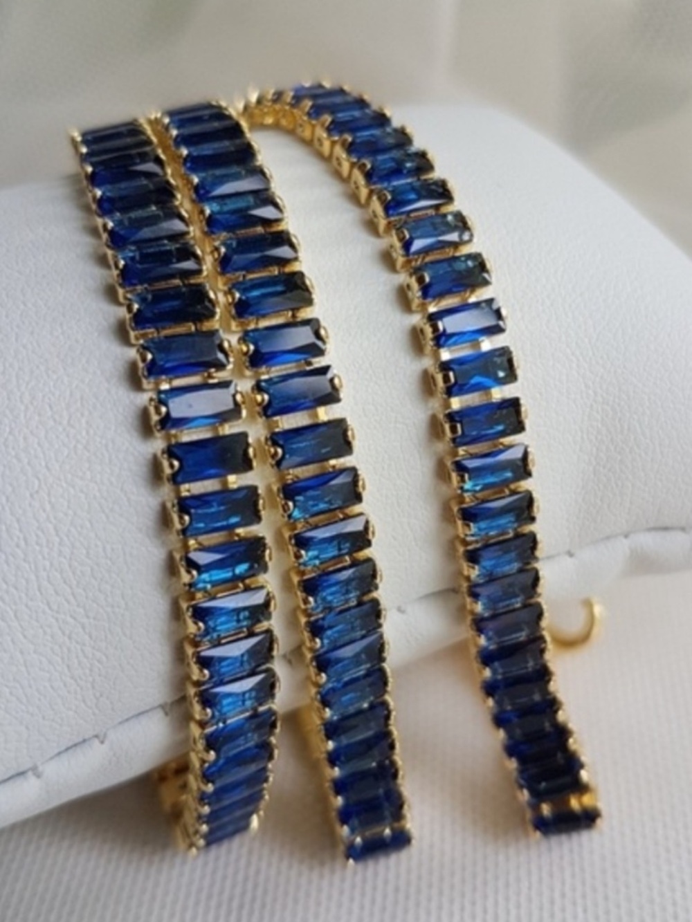 Swarovski Elements Gold Sapphire Blue Emerald-cut Baguette Tennis Necklace NEW